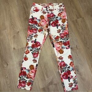 Pilcro Midrise Skinny Floral White Denim Jeans